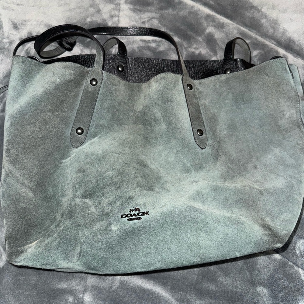 Coach Black and Gray Suede Tote